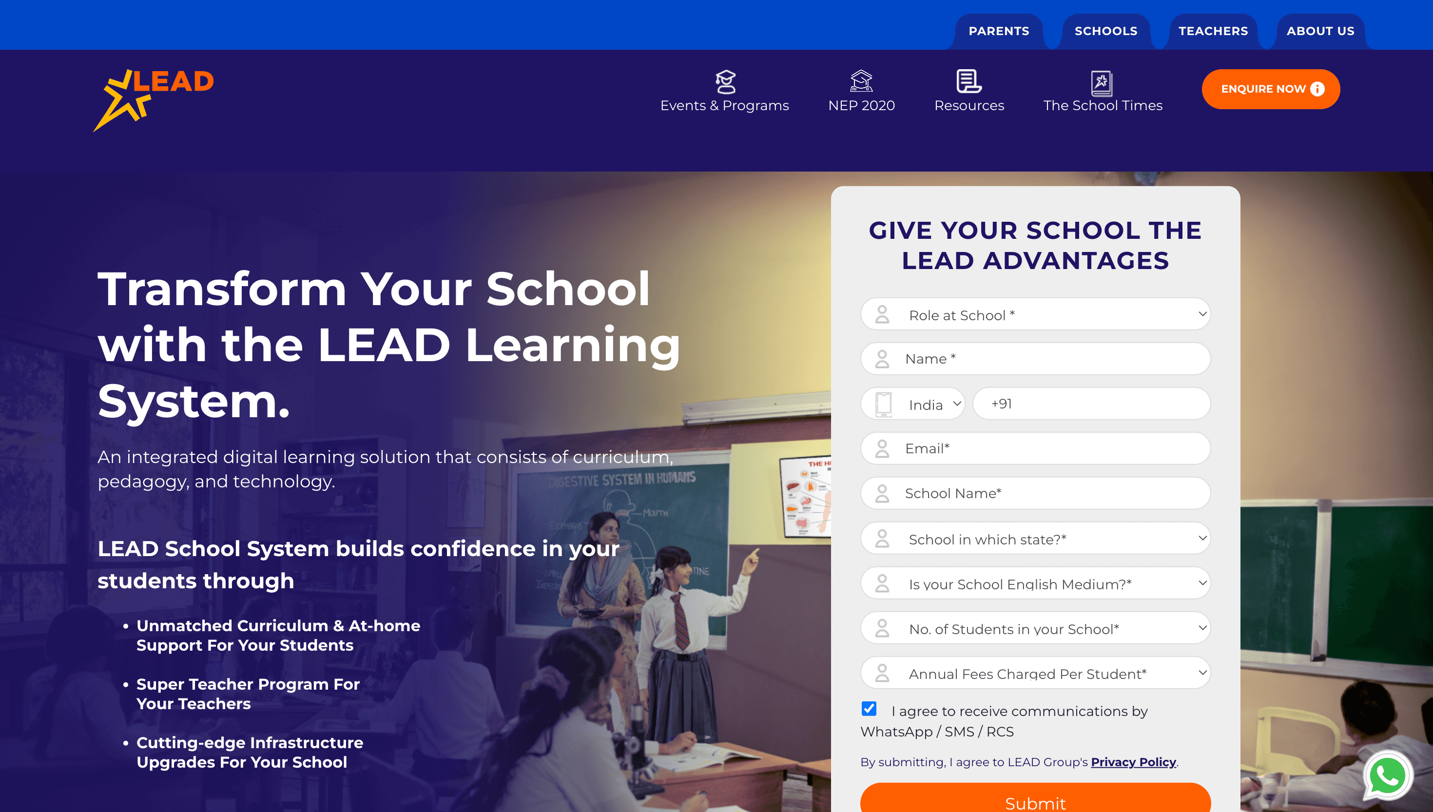 LEAD School — EdTech website developed by TechBisht Next.js Developer